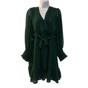 Sweet Genesis I Hunter Green Wrap Dress w/Textured Dot Detail